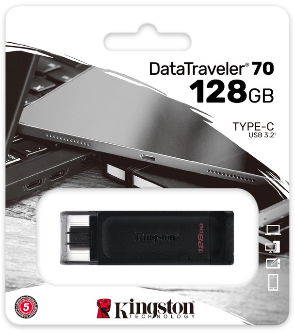 Флеш-накопичувач USB3.2 128GB Type-C Kingston DataTraveler 70 Black (DT70/128GB)